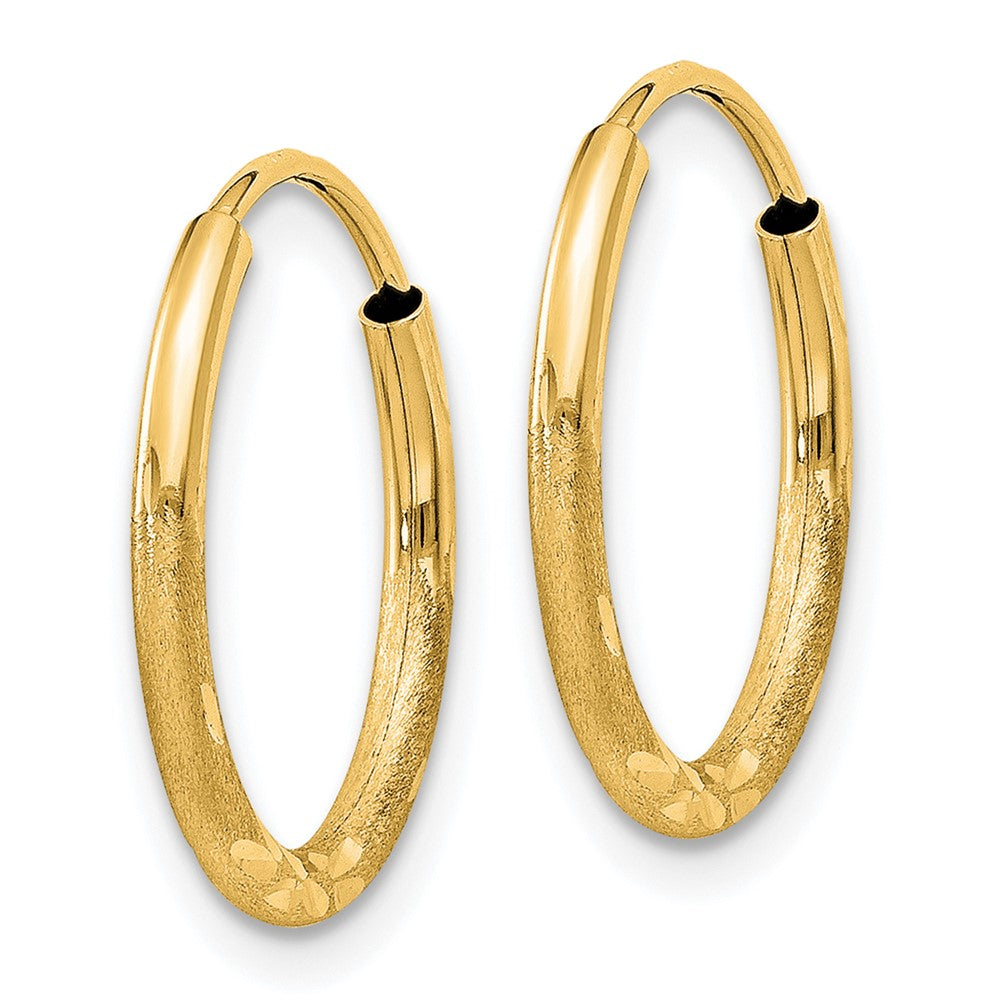 10k Yellow Gold 14 mm Satin Diamond-cut Endless Hoop Earrings (0.48 grams)