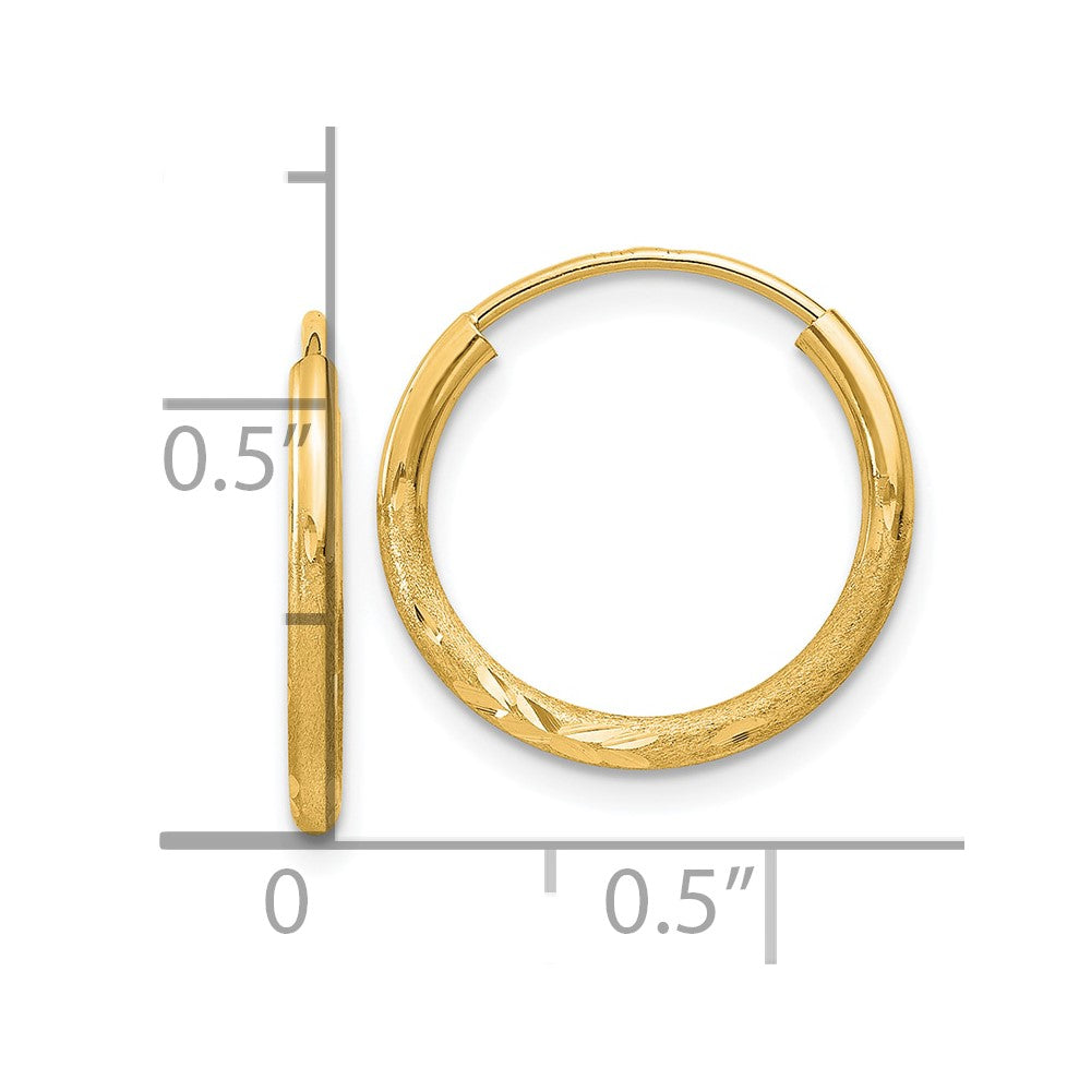 10k Yellow Gold 14 mm Satin Diamond-cut Endless Hoop Earrings (0.48 grams)