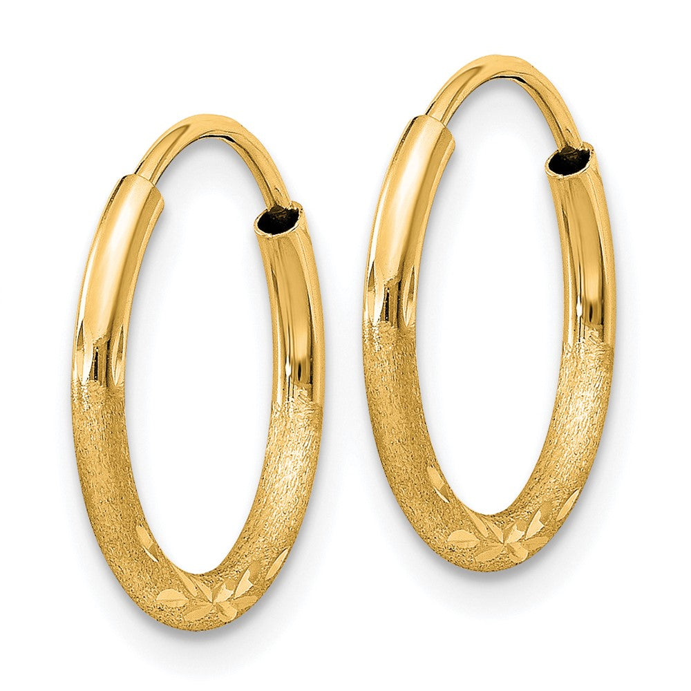 10k Yellow Gold 12 mm Satin Diamond-cut Endless Hoop Earrings