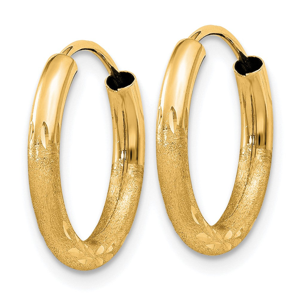 10k Yellow Gold 15 mm Satin Diamond-cut Endless Hoop Earrings (0.52 grams)