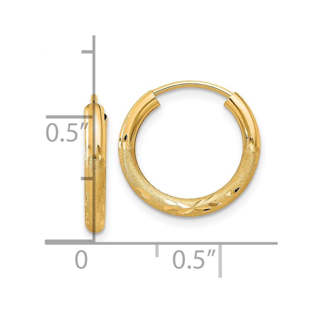 10k Yellow Gold 15 mm Satin Diamond-cut Endless Hoop Earrings (0.52 grams)