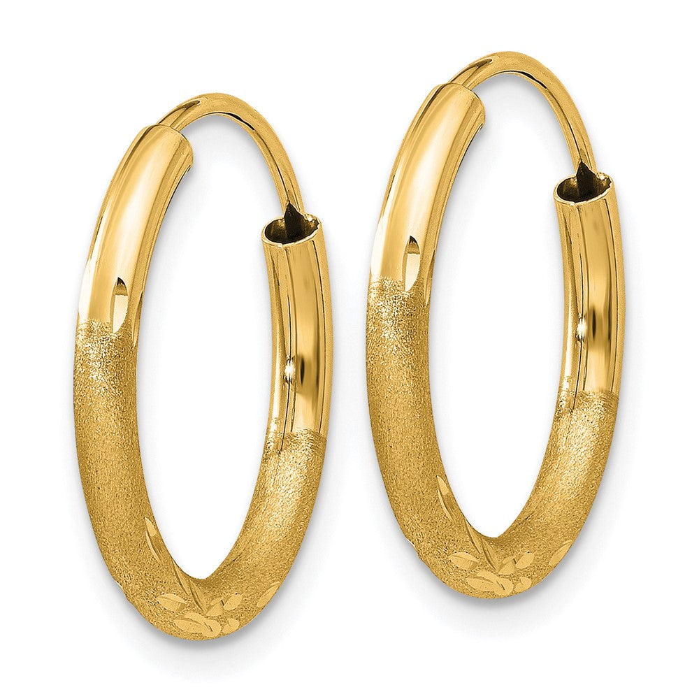 10k Yellow Gold 18 mm Satin Diamond-cut Endless Hoop Earrings (0.75 grams)