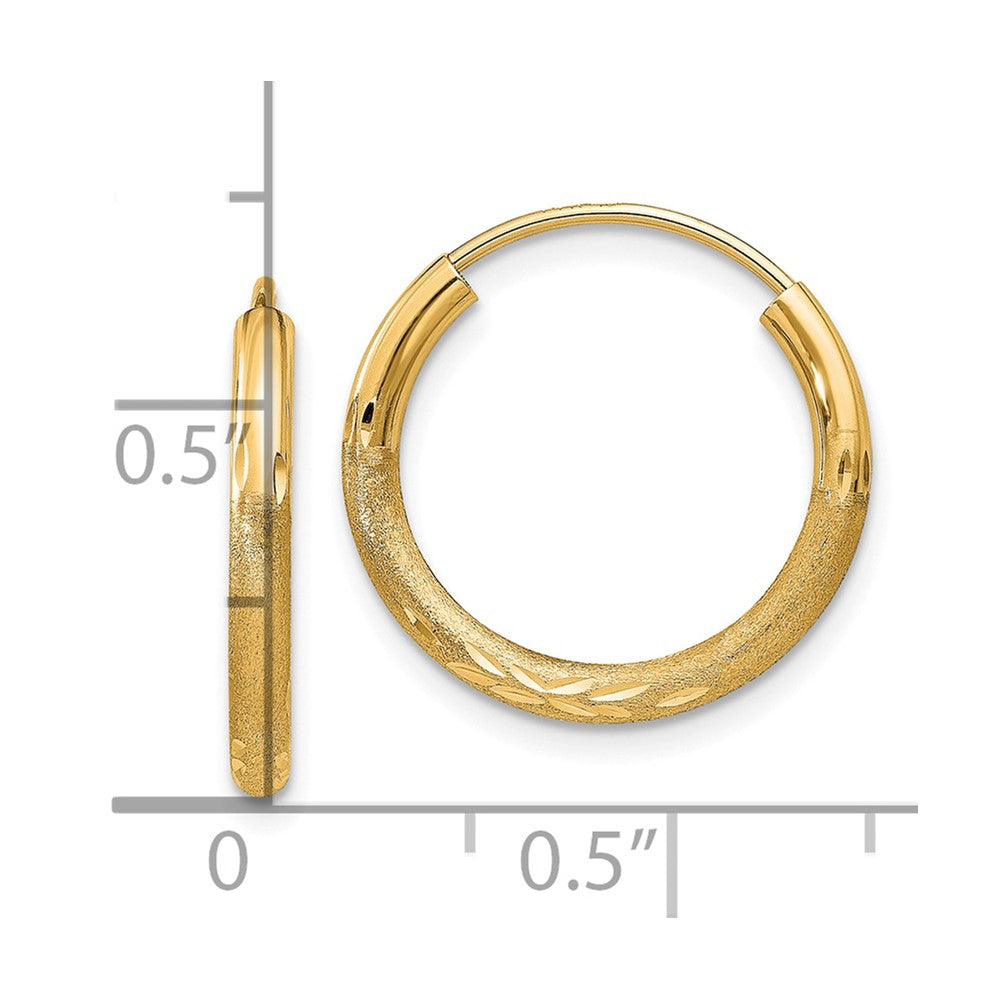 10k Yellow Gold 18 mm Satin Diamond-cut Endless Hoop Earrings (0.75 grams)