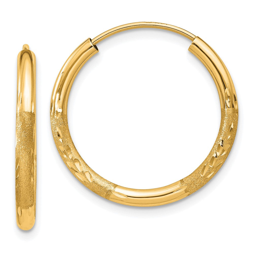 10k Yellow Gold 20 mm Satin Diamond-cut Endless Hoop Earrings (0.78 grams)