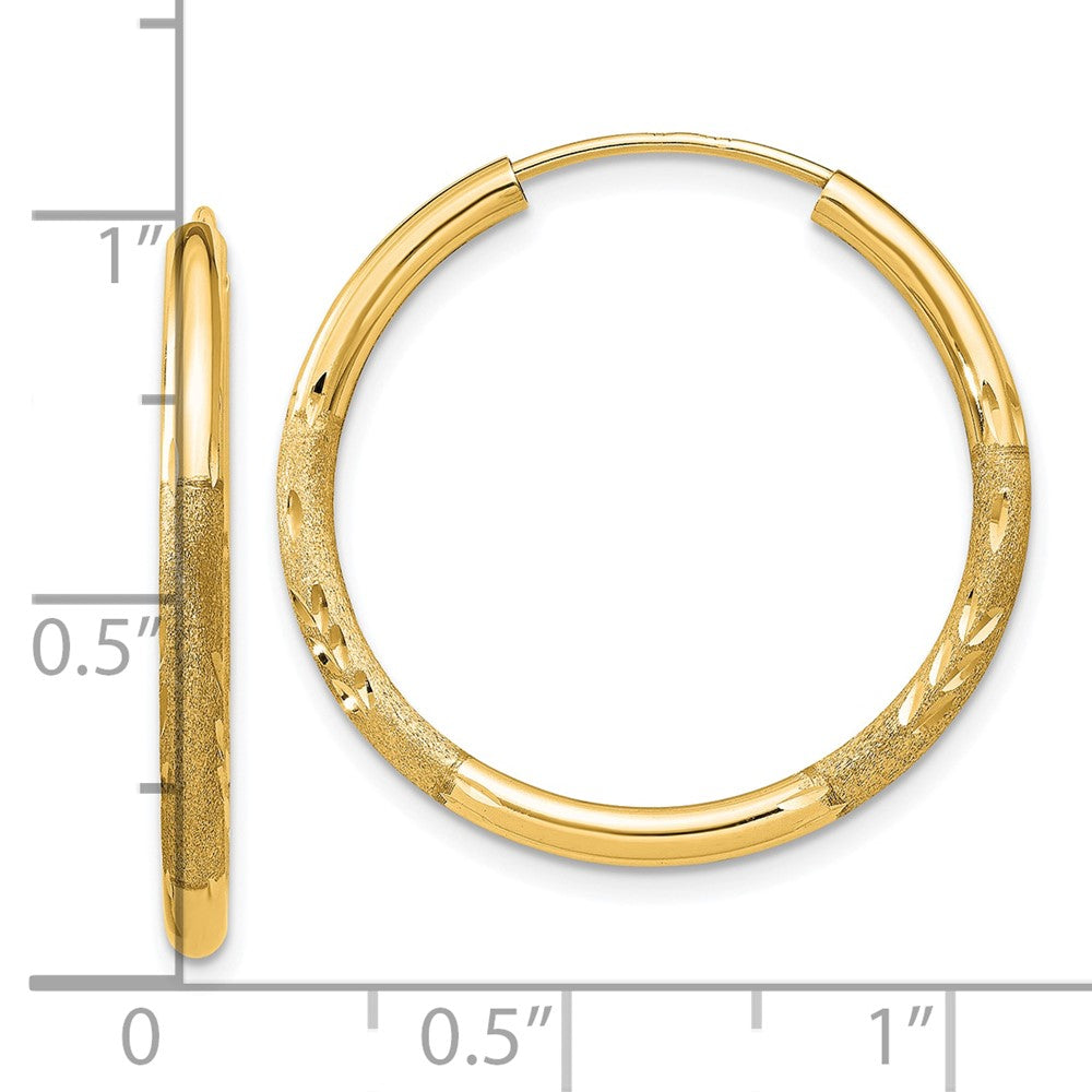 10k Yellow Gold 21 mm Satin Diamond-cut Endless Hoop Earrings (1.06 grams)