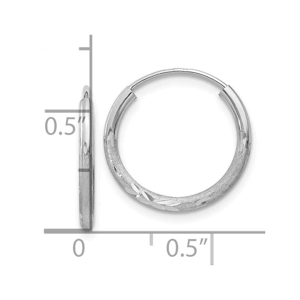 10k White Gold 14 mm Diamond-cut Endless Hoop Earrings (0.48 grams)