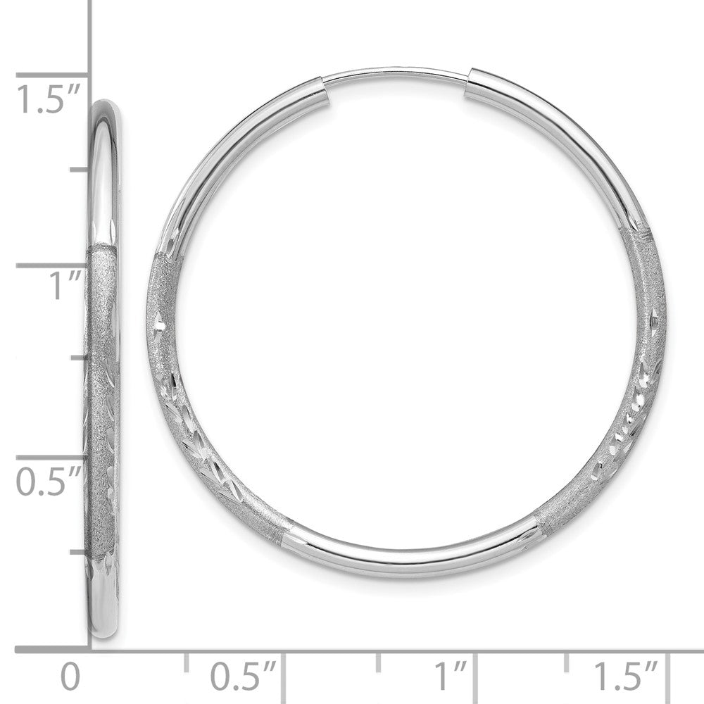 10k White Gold 30 mm Diamond-cut Endless Hoop Earrings (1.64 grams)