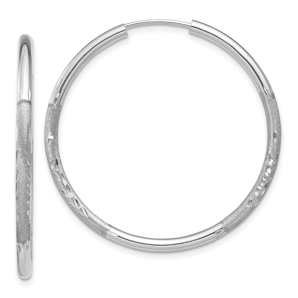 10k White Gold 30 mm Diamond-cut Endless Hoop Earrings (1.64 grams)