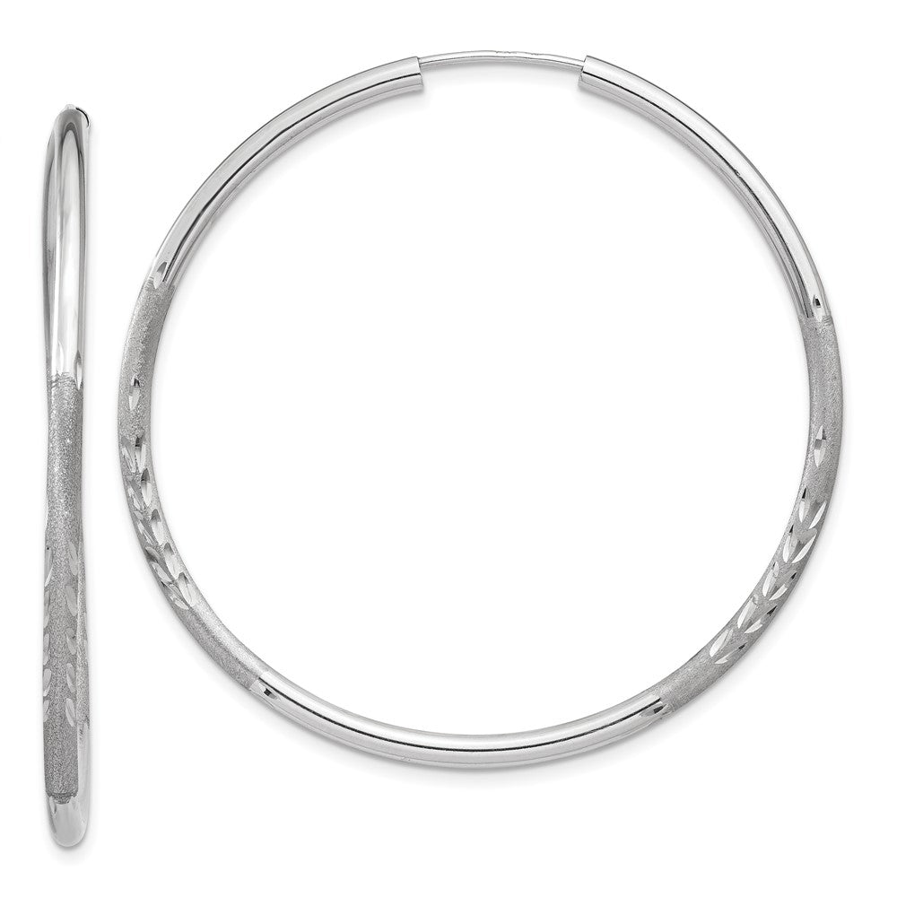 10k White Gold 42 mm Diamond-cut Endless Hoop Earrings (1.99 grams)