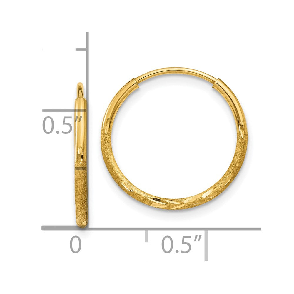 10k Yellow Gold 14 mm Diamond-cut Endless Hoop Earring (0.34 grams)