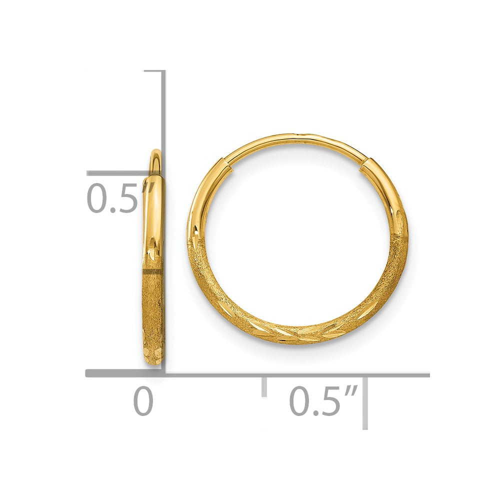 10k Yellow Gold 12 mm Diamond-cut Endless Hoop Earring (0.24 grams)