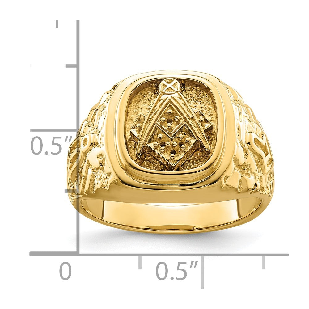 10k Polished and Nugget Texture Masonic Ring Mounting (11.05 grams)