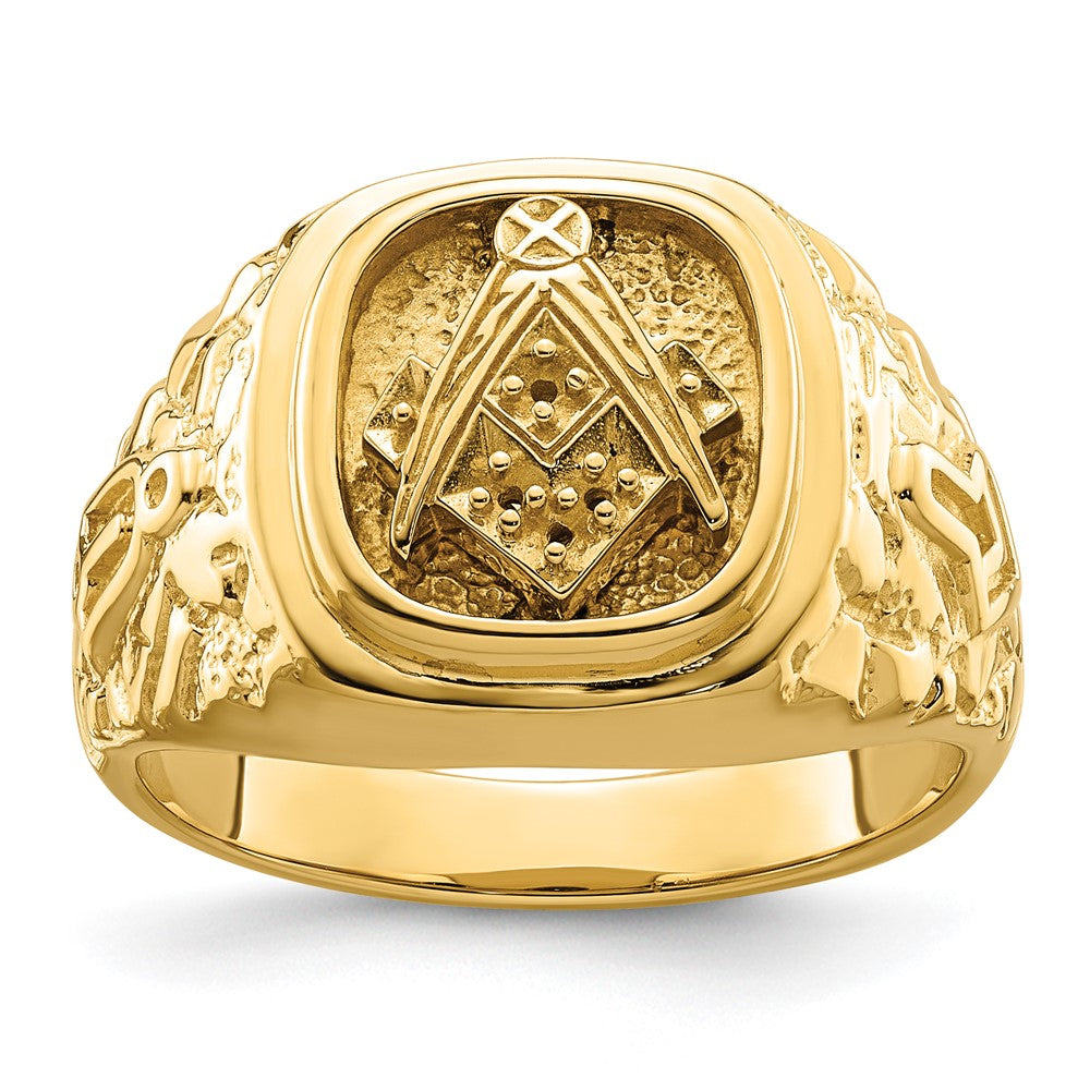 10k Polished and Nugget Texture Masonic Ring Mounting (11.05 grams)