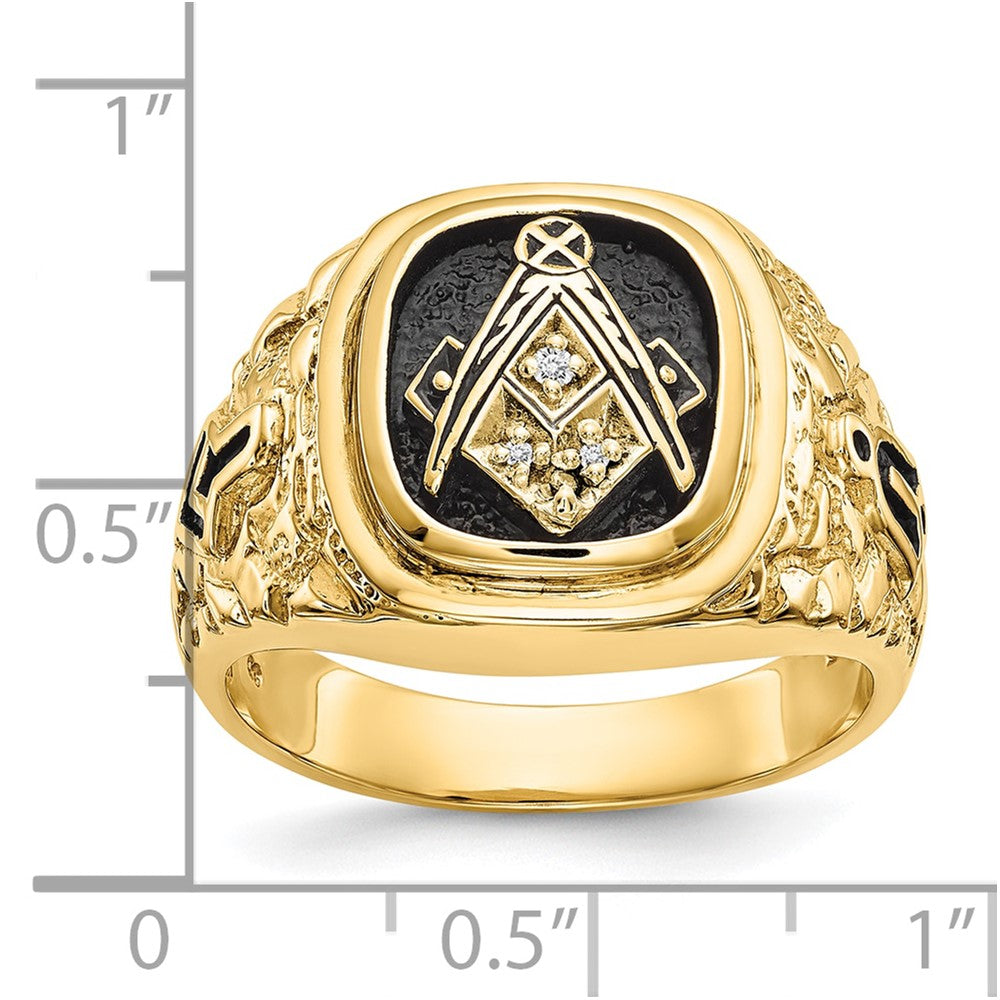 10k Polished, Antiqued and Nugget Texture AA Quality Diamond Masonic Ring (10.5 grams)
