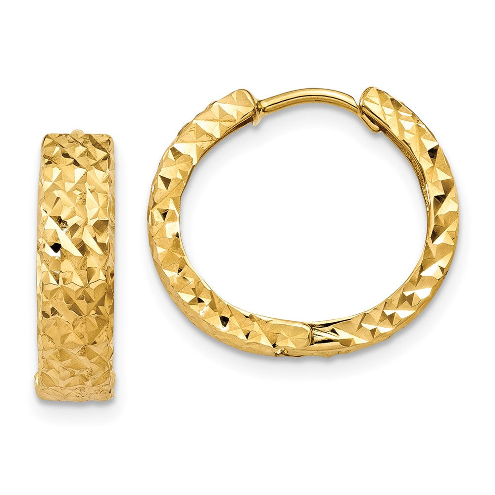 10k Yellow Gold 15.7 mm Diamond-cut Hinged Hoop Earrings (1.3 grams)