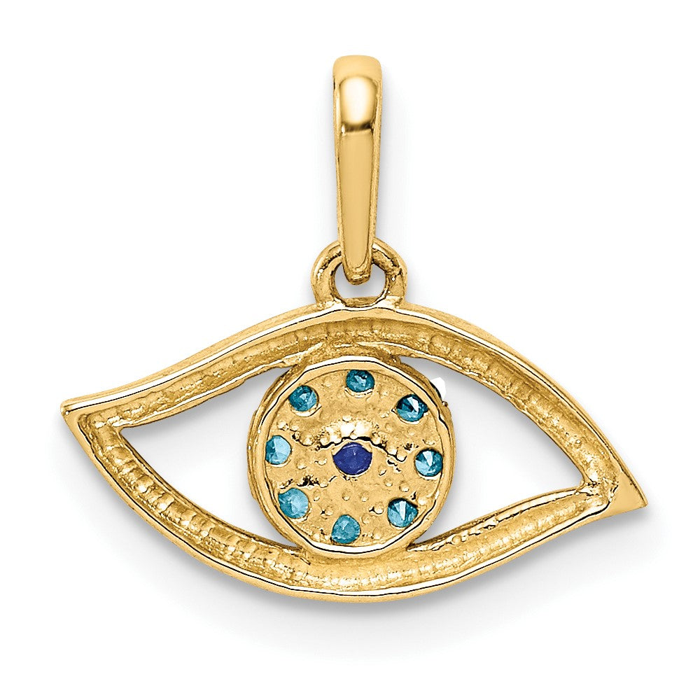 10k Yellow Gold 18 mm Blue CZ Cubic Zirconia Eye Pendant
