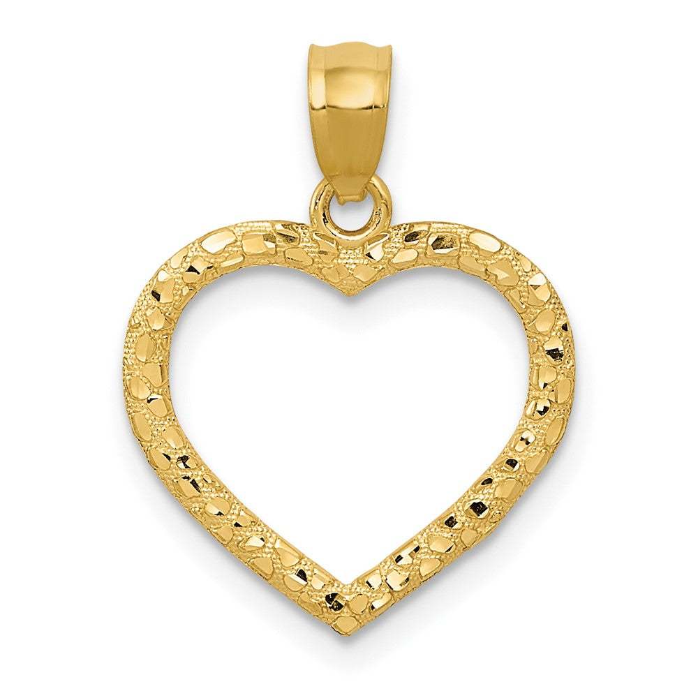 10k Yellow Gold 15 mm Polished & Textured Cut-out Heart Pendant (0.4 grams)