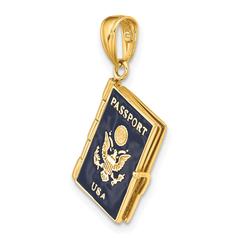 10k Yellow Gold 12 mm Enamel 3-D Passport Pendant (3.39 grams)