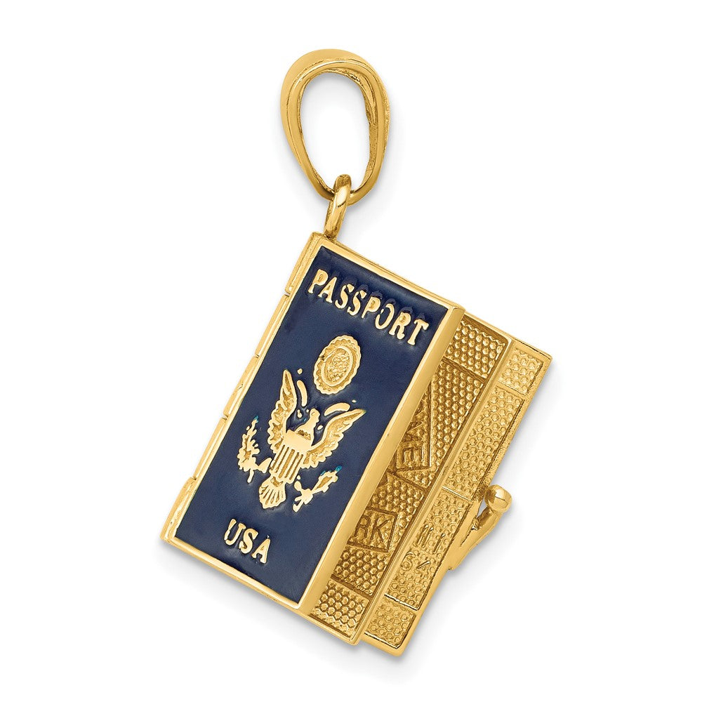 10k Yellow Gold 12 mm Enamel 3-D Passport Pendant (3.39 grams)