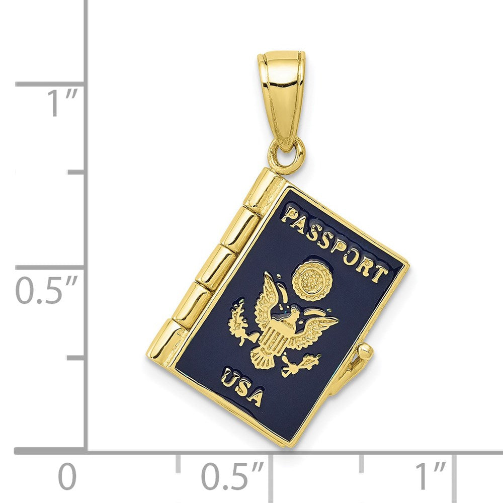 10k Yellow Gold 12 mm Enamel 3-D Passport Pendant (3.39 grams)