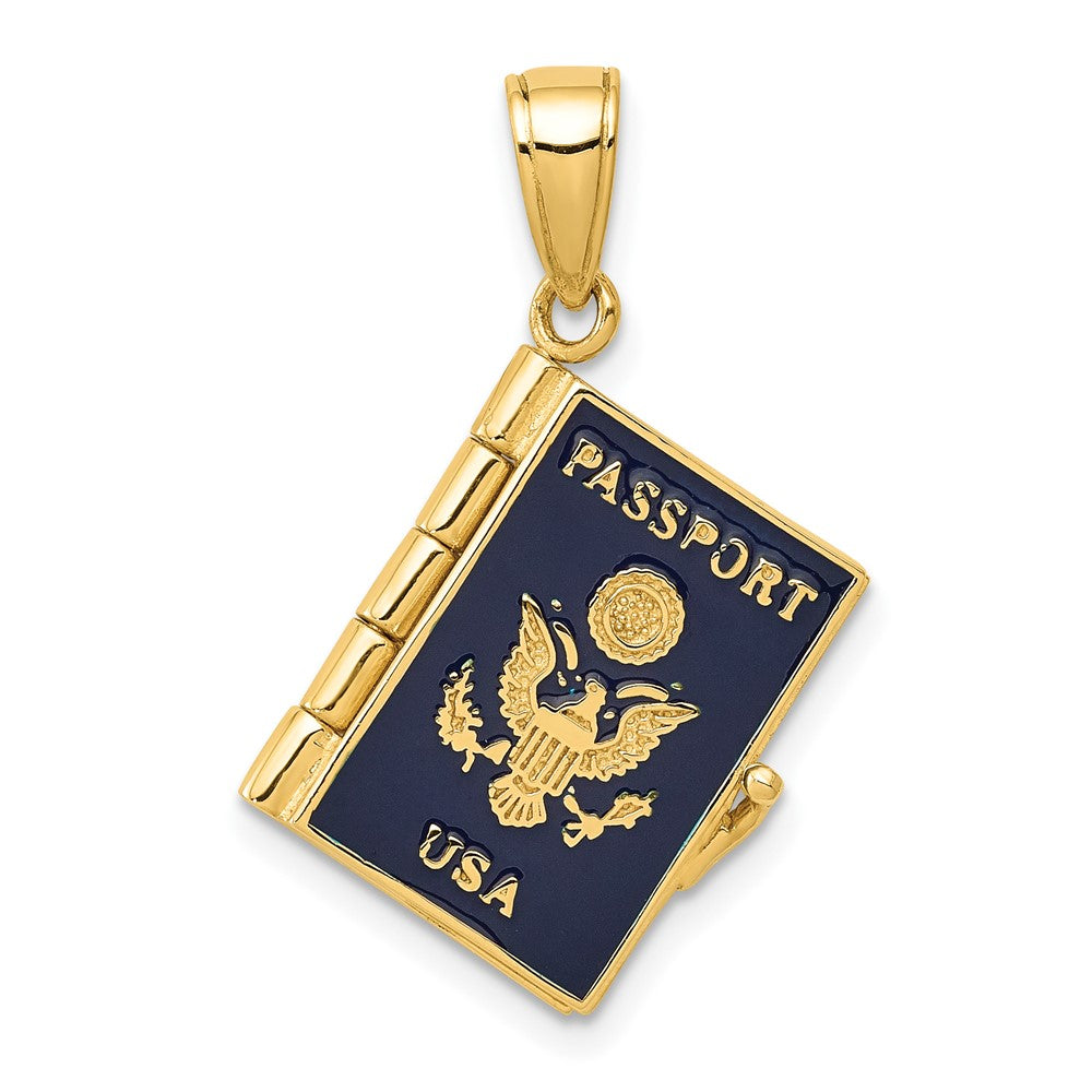 10k Yellow Gold 12 mm Enamel 3-D Passport Pendant (3.39 grams)