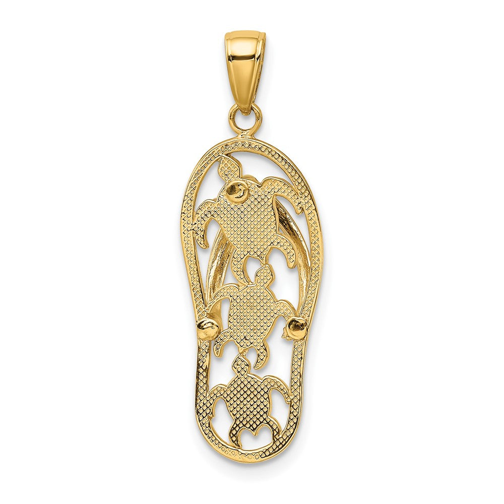 10k Yellow Gold 11 mm Enamel Cut-out Flip Flop w/ Sea Turtles Pendant (1.76 grams)