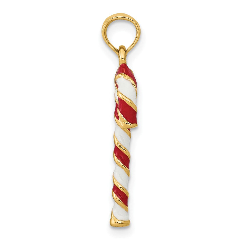 10k Yellow Gold 8 mm 3-D Enameled Candy Cane Pendant