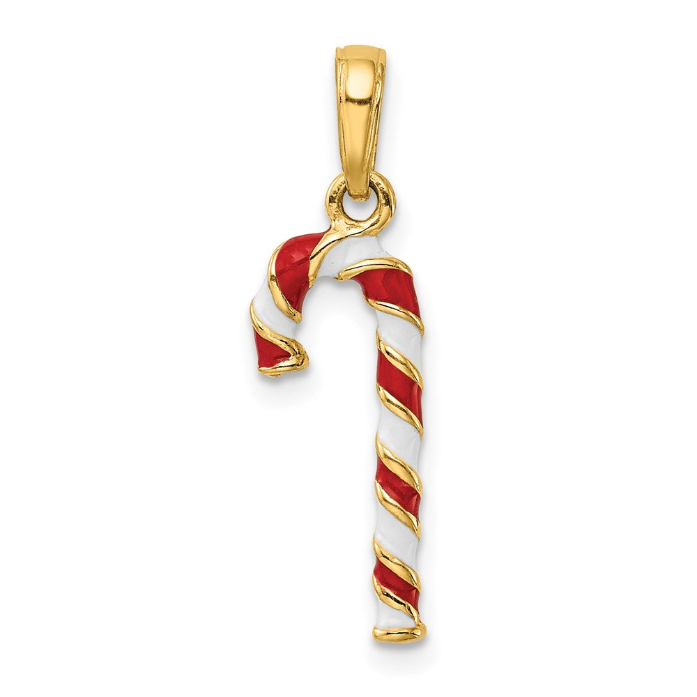 10k Yellow Gold 8 mm 3-D Enameled Candy Cane Pendant (0.93 grams)