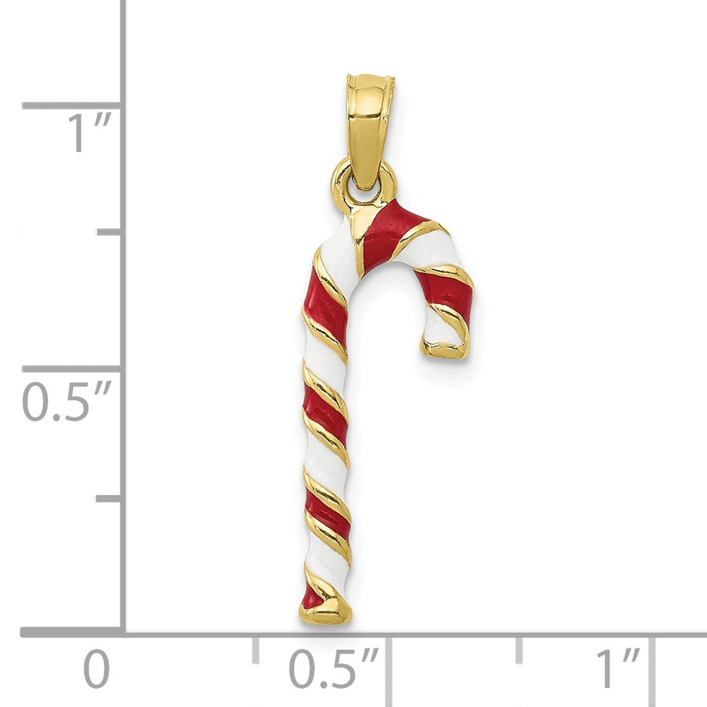 10k Yellow Gold 8 mm 3-D Enameled Candy Cane Pendant (0.93 grams)