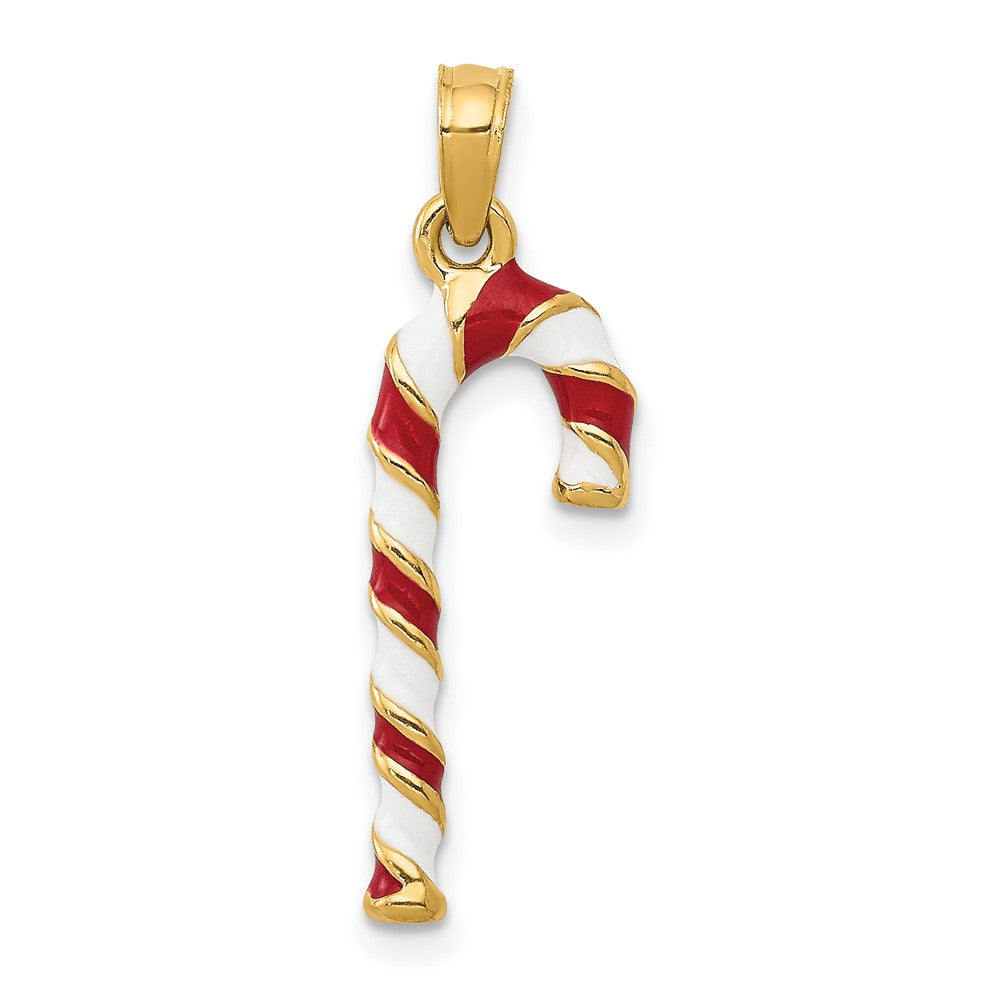 10k Yellow Gold 8 mm 3-D Enameled Candy Cane Pendant