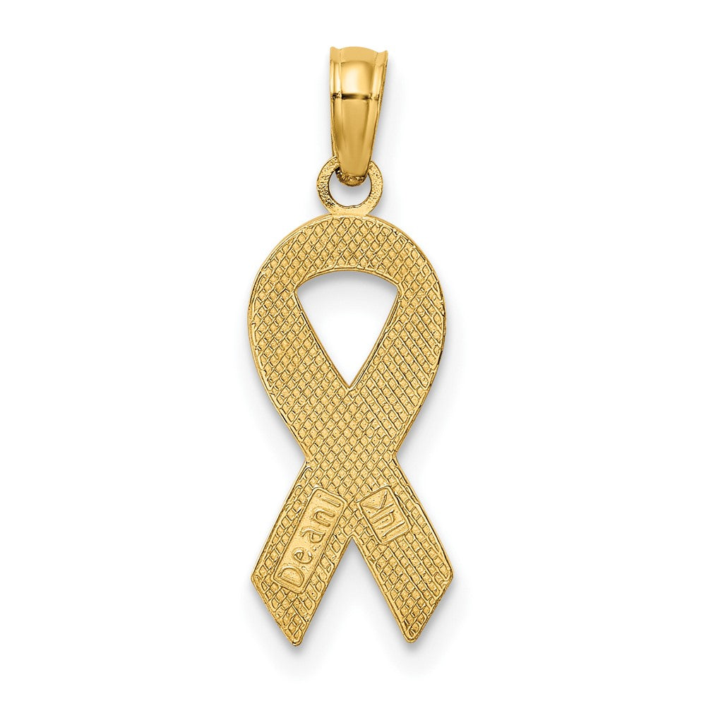 10k Yellow Gold 13 mm Pink Enameled Awareness Ribbon Pendant (0.74 grams)