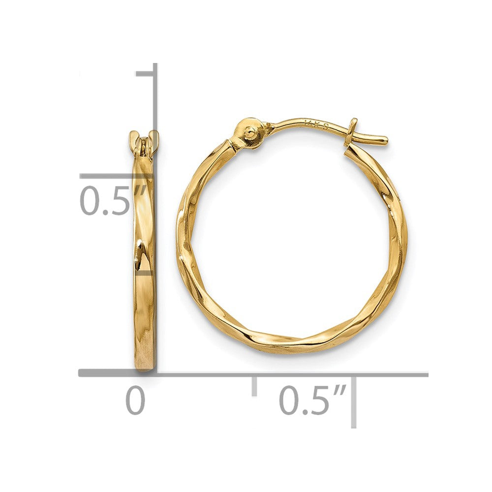 10k Yellow Gold 15 mm Twist Hoop Earrings (0.3 grams)