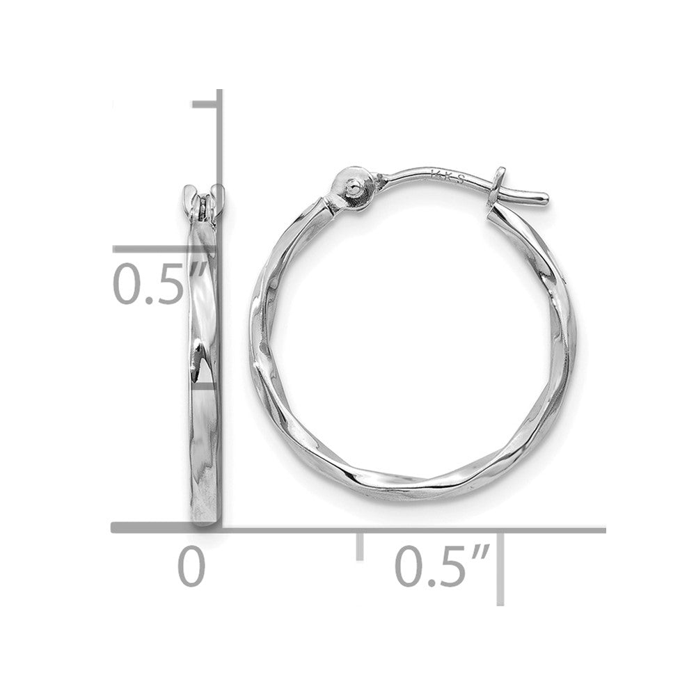 10k White Gold 15 mm Twisted Hoop Earrings (0.34 grams)