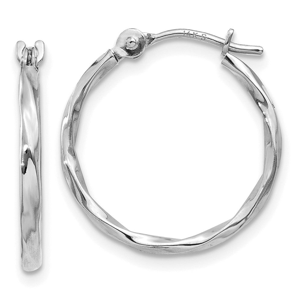 10k White Gold 15 mm Twisted Hoop Earrings (0.34 grams)