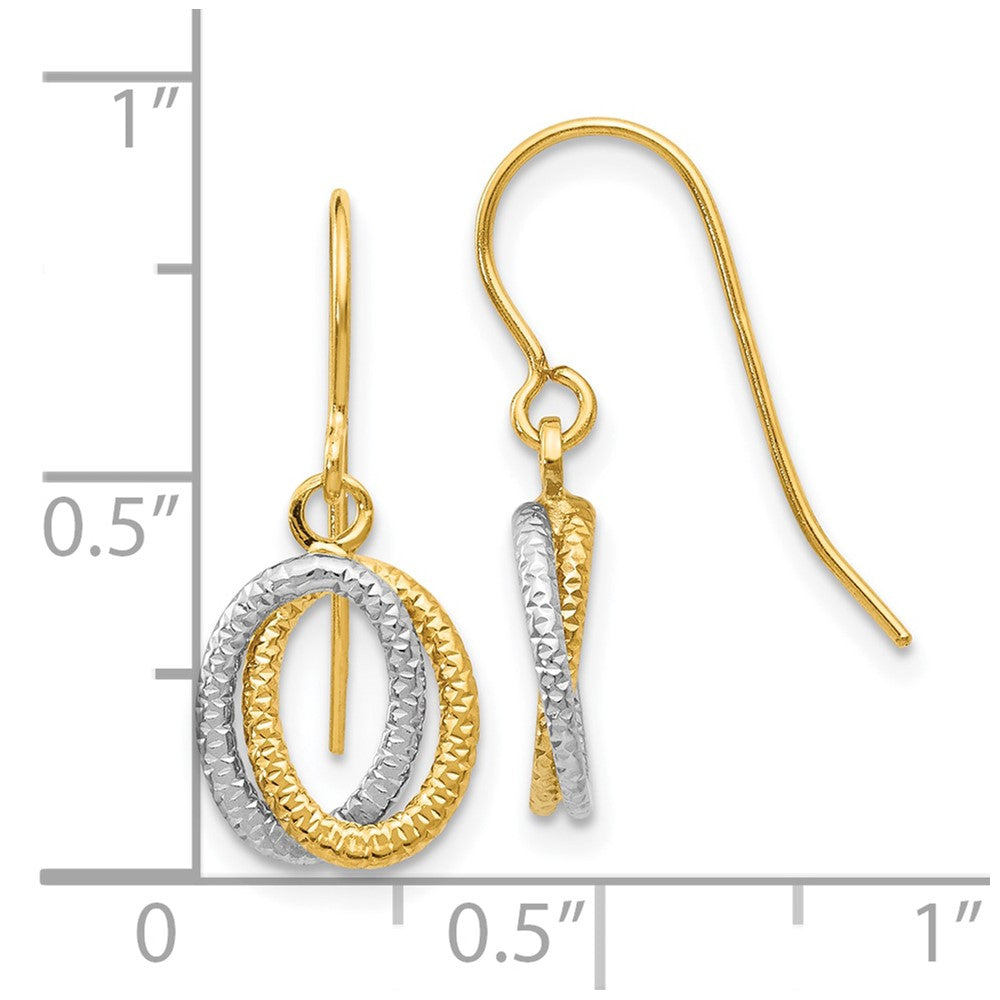 10k Two-tone 9 mm Textured Fancy Dangle Earrings (0.78 grams)