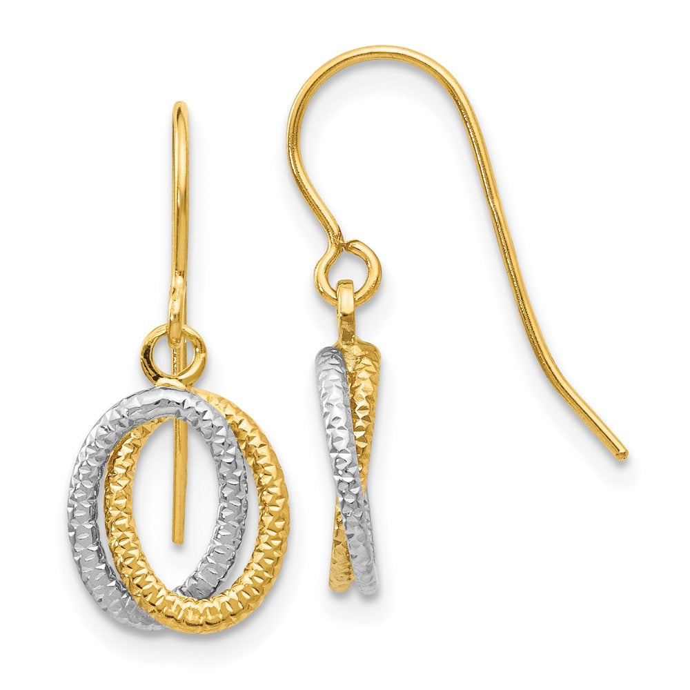 10k Two-tone 9 mm Textured Fancy Dangle Earrings (0.78 grams)