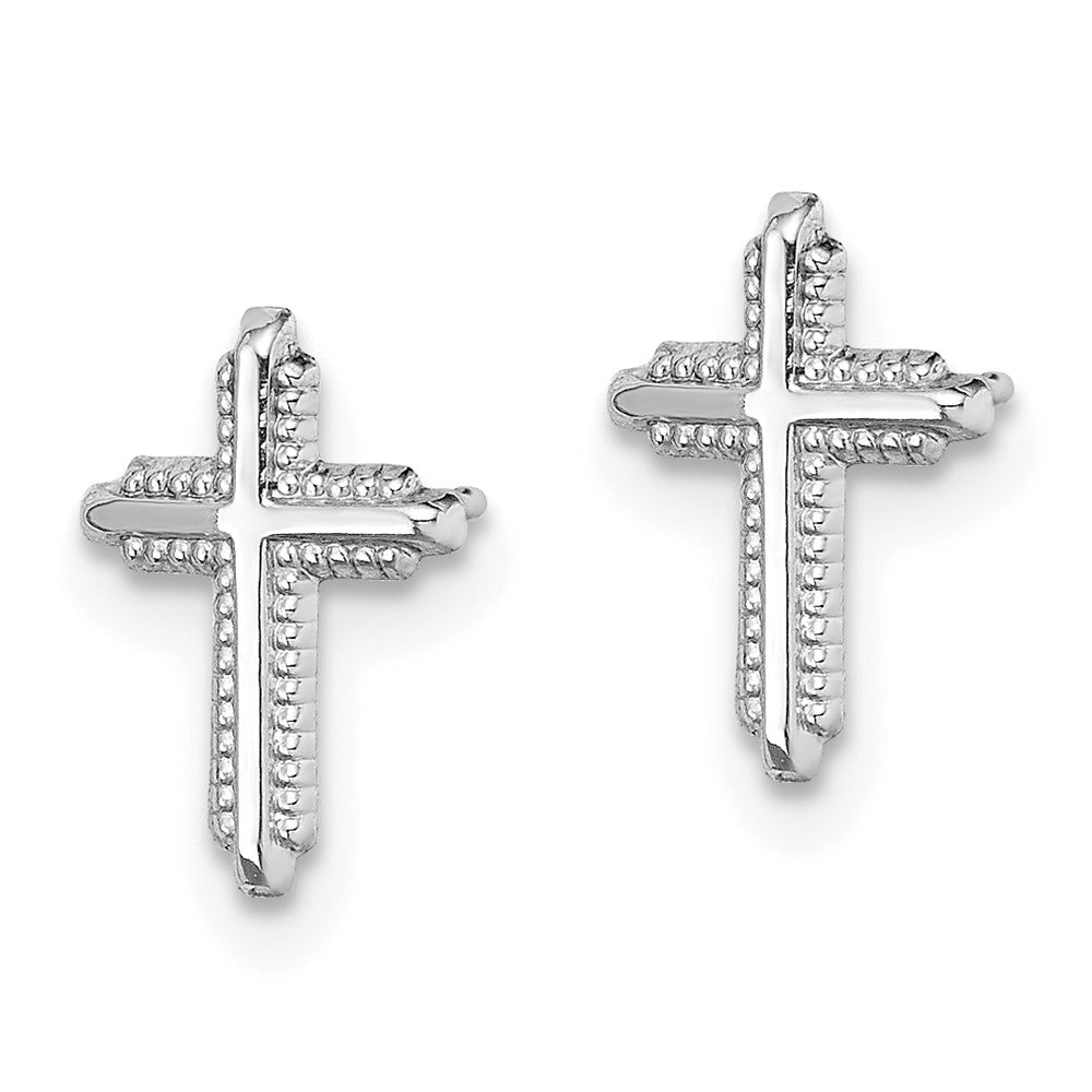 10k White Gold 7 mm  Polished Cross Post Earrings (0.27 grams)