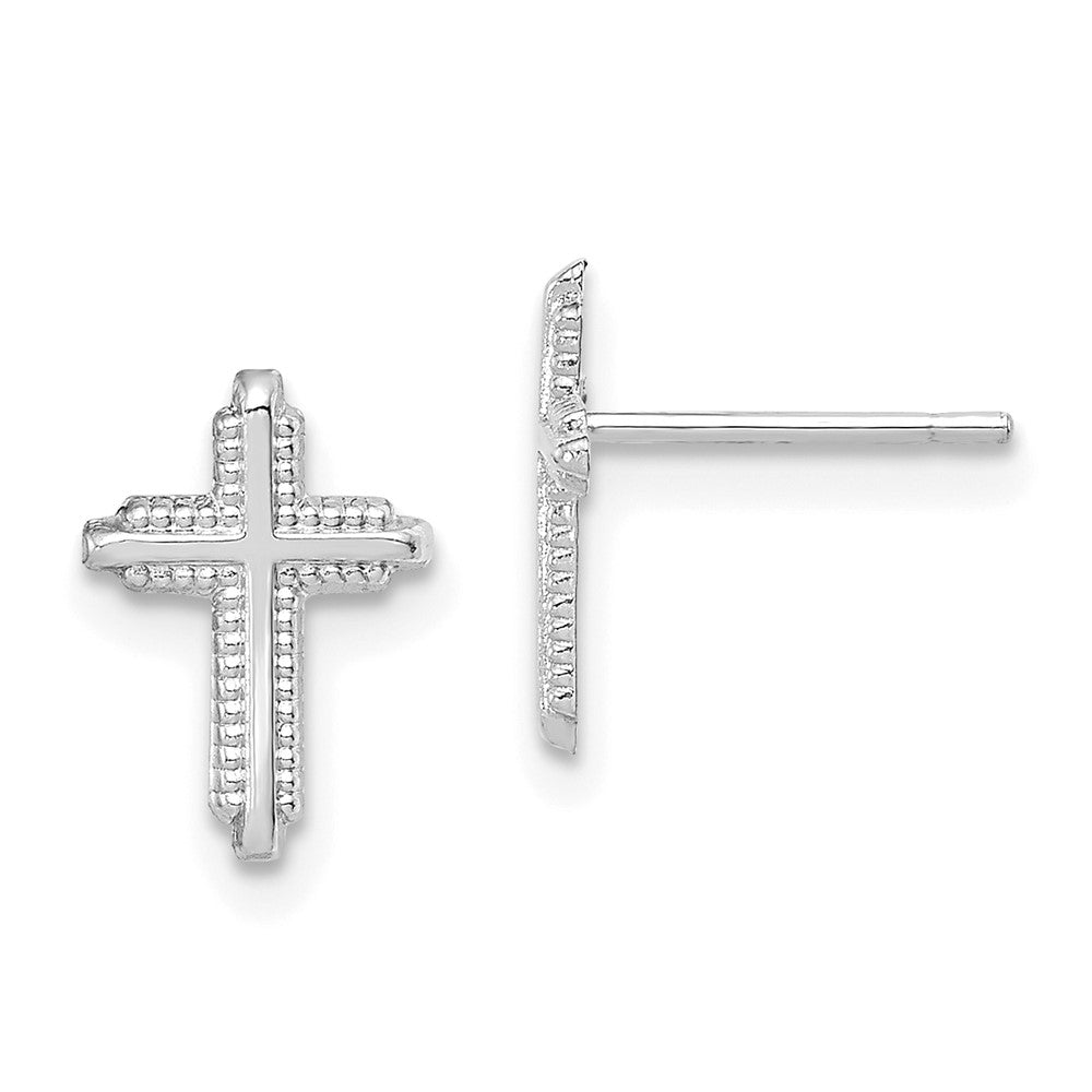 10k White Gold 7 mm  Polished Cross Post Earrings (0.27 grams)