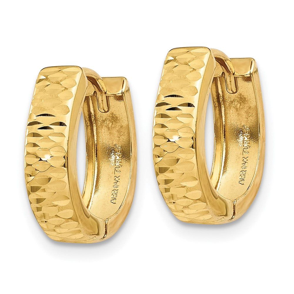 10k Yellow Gold 3 mm Gold Textured and Polished Hinged Hoop Earrings (0.67 grams)