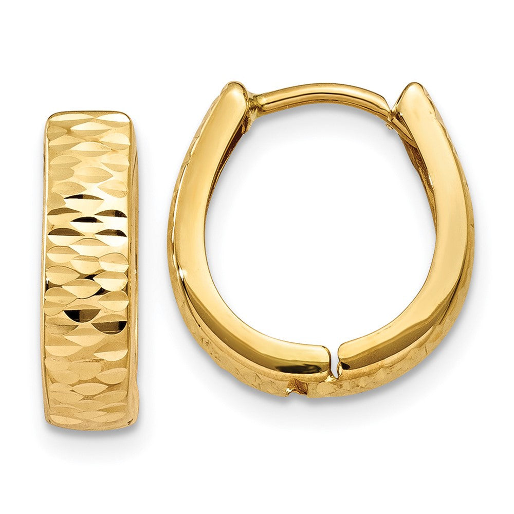 10k Yellow Gold 3 mm Gold Textured and Polished Hinged Hoop Earrings (0.67 grams)