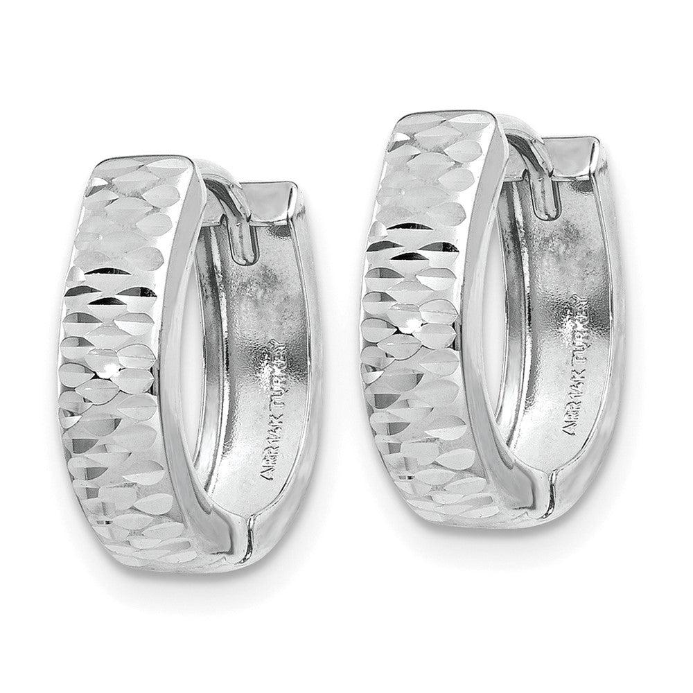 10k White Gold 3 mm Textured and Polished Hinged Hoop Earrings (0.67 grams)