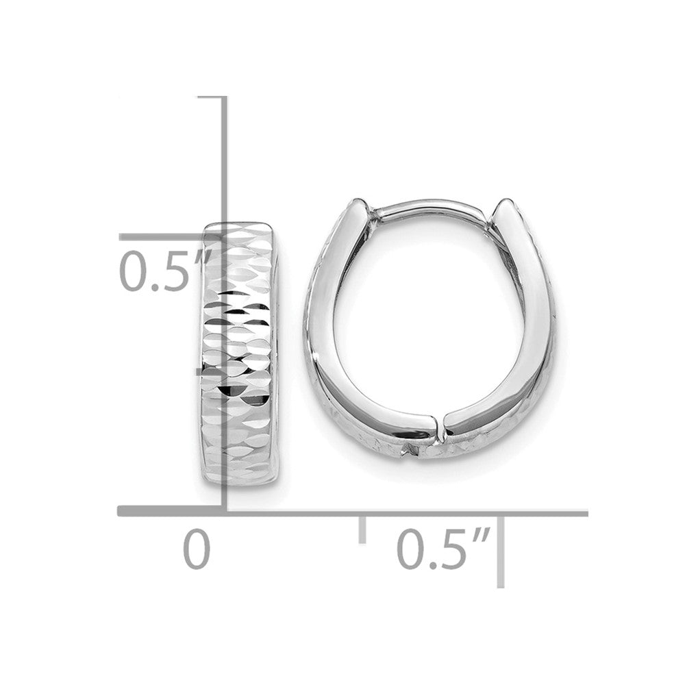 10k White Gold 3 mm Textured and Polished Hinged Hoop Earrings (0.67 grams)