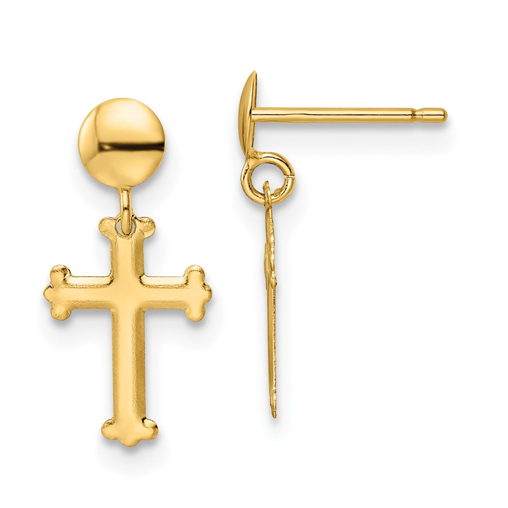 10k Yellow Gold 7.5 mm Polished Cross Post Dangle Earrings (0.21 grams)