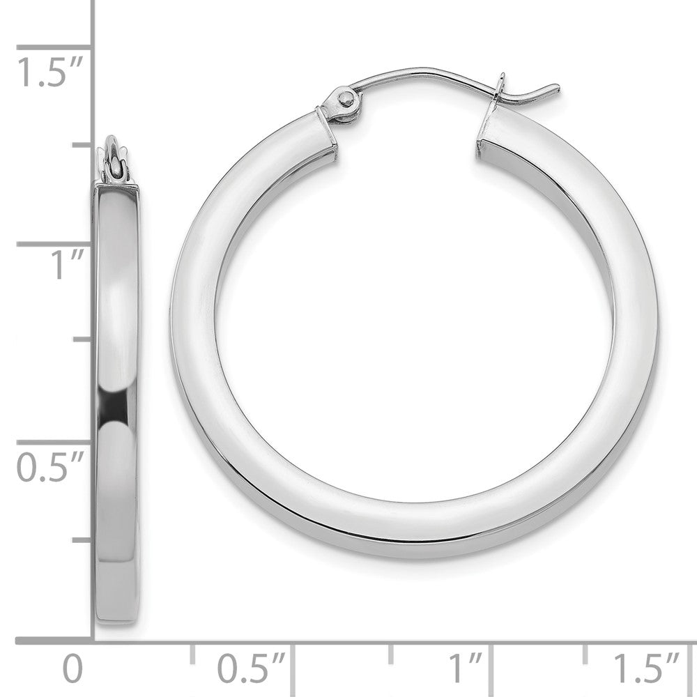 10k White Gold 3 mm Polished Square Tube Hoop Earrings (2.98 grams)