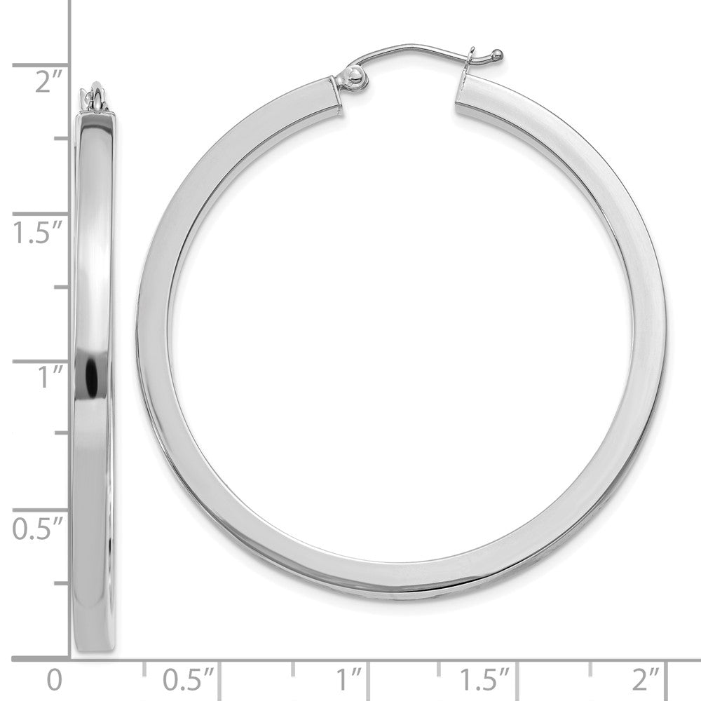 10k White Gold 3 mm Polished Square Tube Hoop Earrings (4.77 grams)