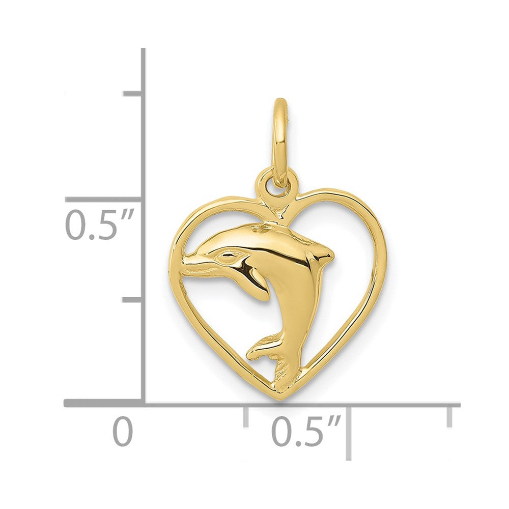 10k Yellow Gold 14 mm Dolphin in Heart Charm (0.6 grams)