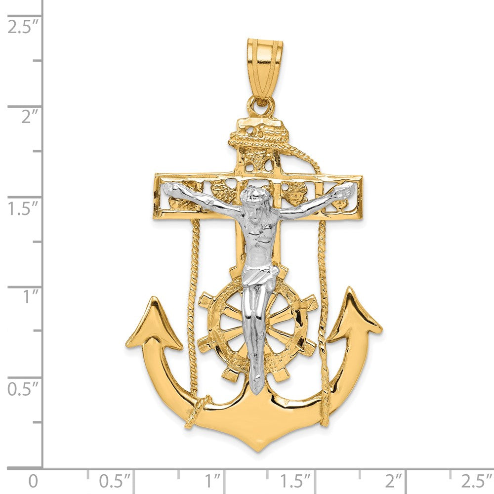 10k Two-tone 30 mm Mariner's Jesus Crucifix Pendant (7.61 grams)