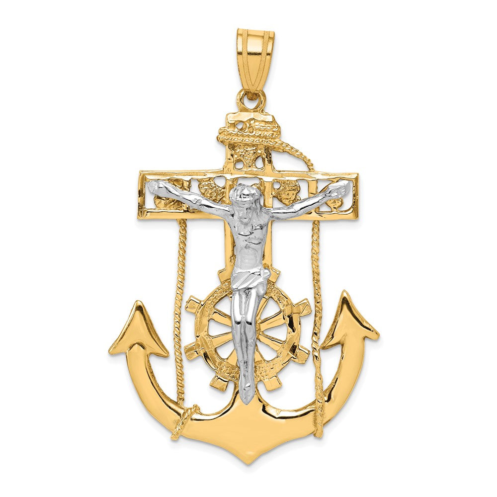 10k Two-tone 30 mm Mariner's Jesus Crucifix Pendant (7.61 grams)