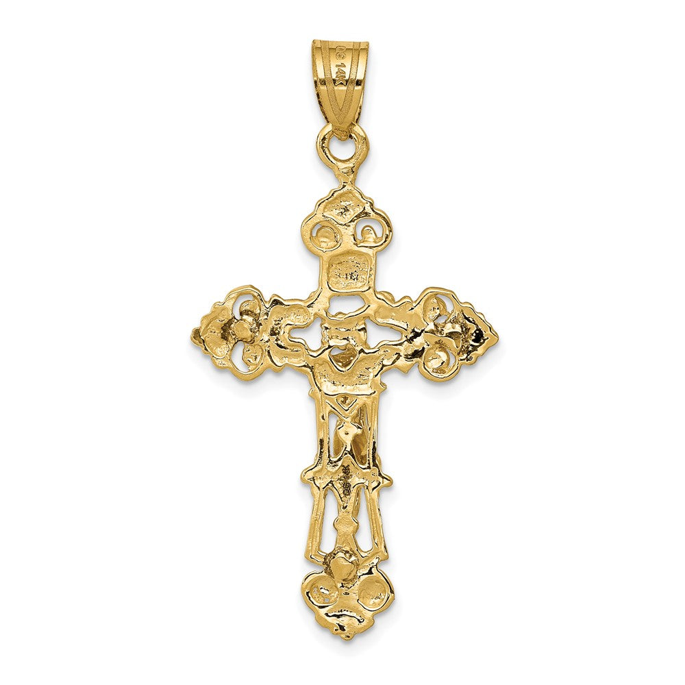 10k Yellow Gold 21 mm INRI Fleur De Lis Jesus Crucifix Pendant (2.04 grams)