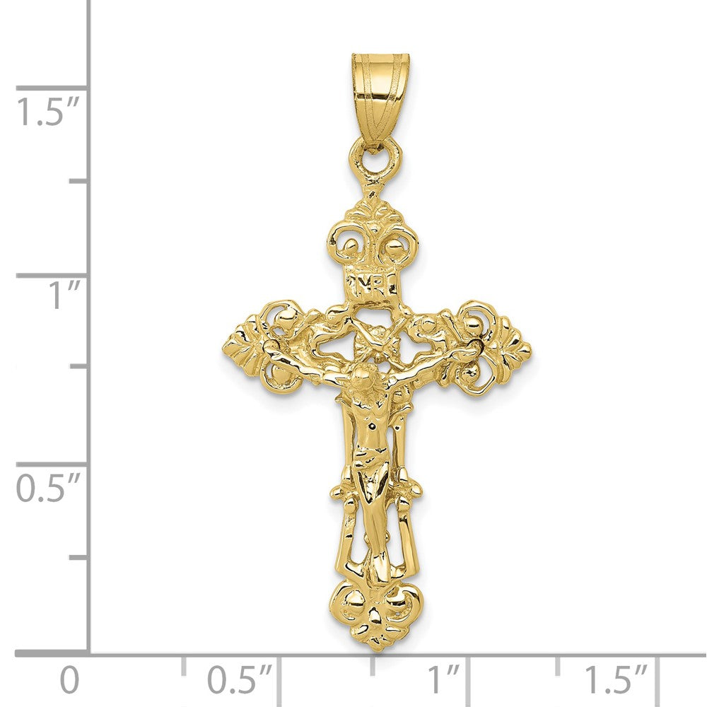 10k Yellow Gold 21 mm INRI Fleur De Lis Jesus Crucifix Pendant (2.04 grams)